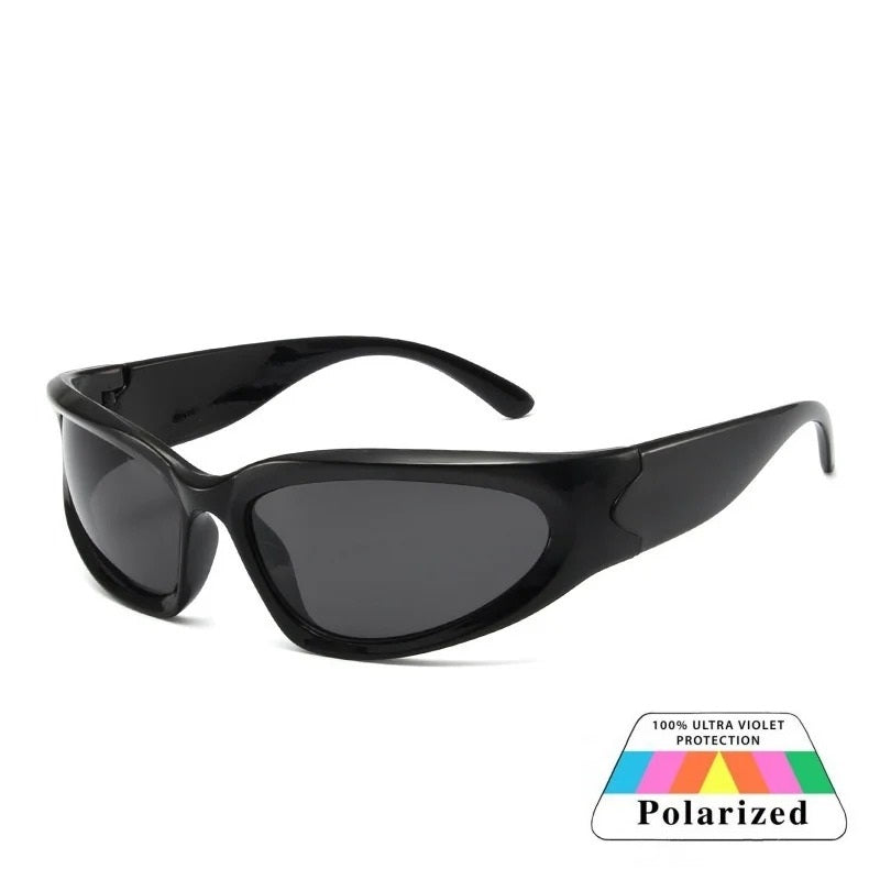 black oval frame black lens techno sunglasses 