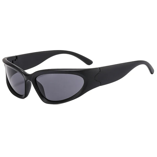 black oval frame with black lens techno sunglasses