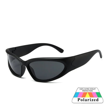 matte black oval frame black lens techno sunglasses