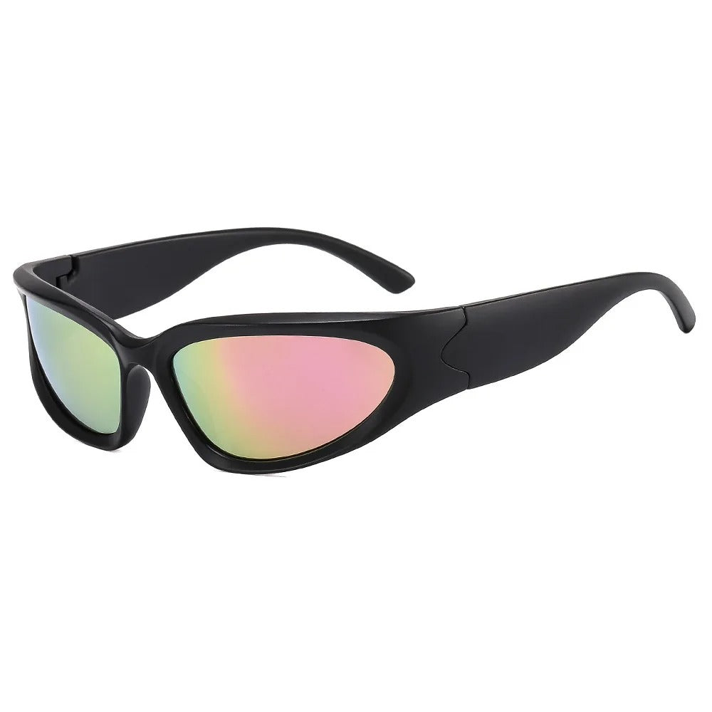 black oval frame with pink lens techno sunglasses