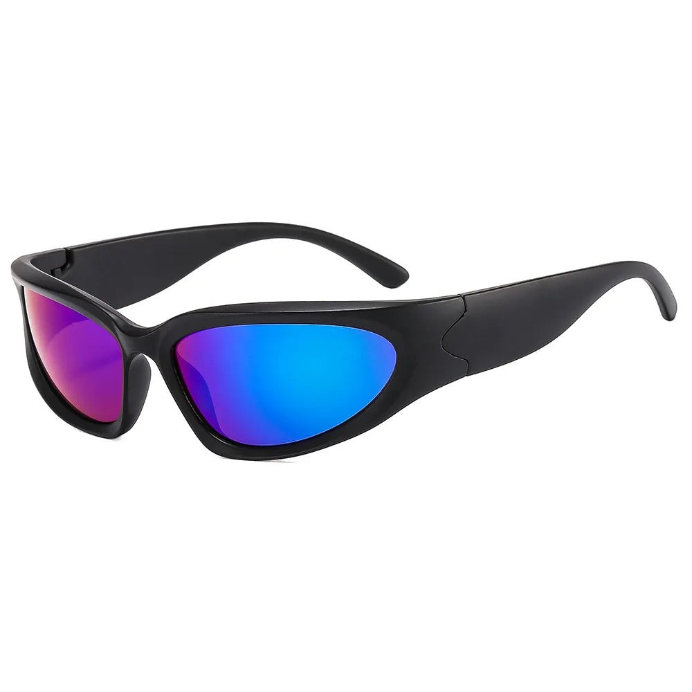 black oval frame with purple lens techno sunglasses