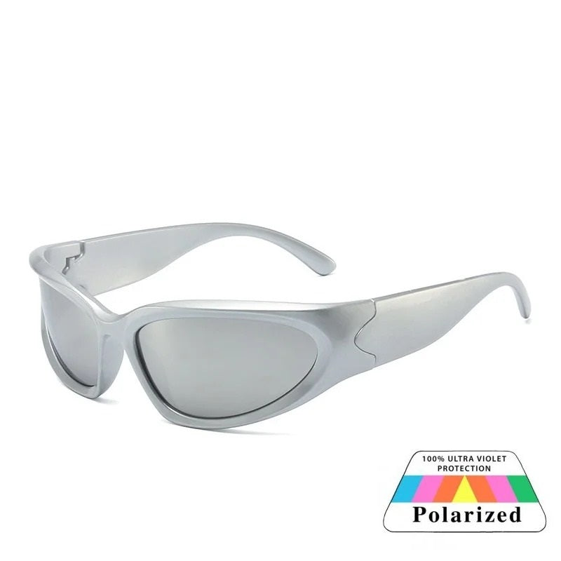 silver oval frame silver lens techno sunglasses