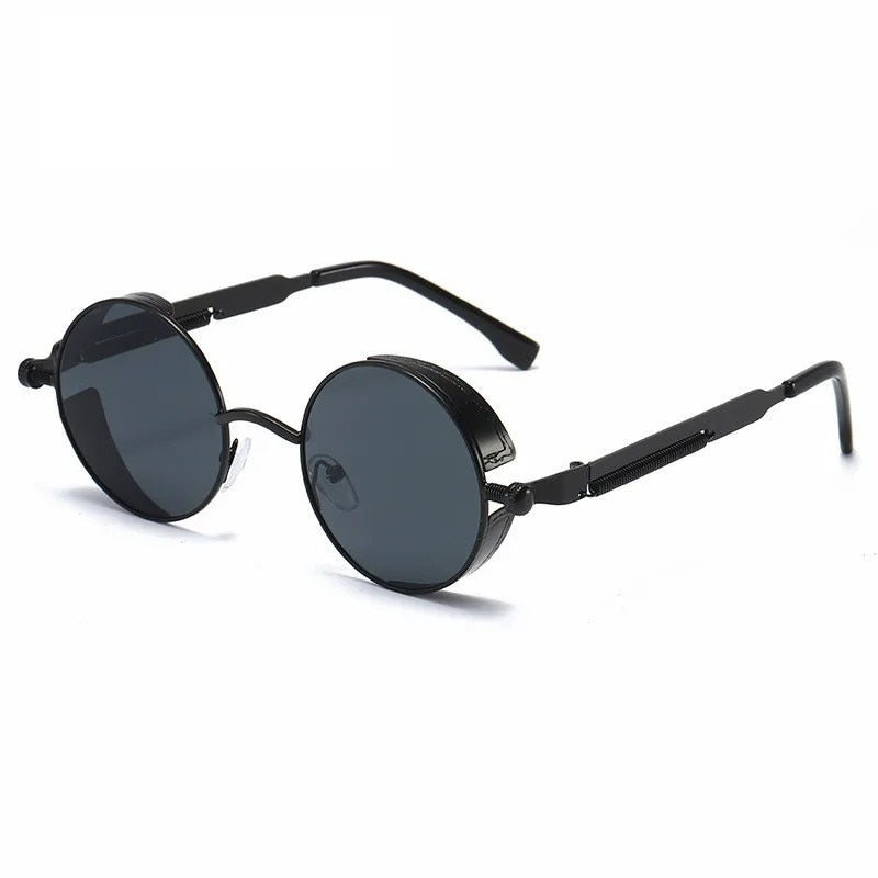 black round frame with black lens techno sunglasses