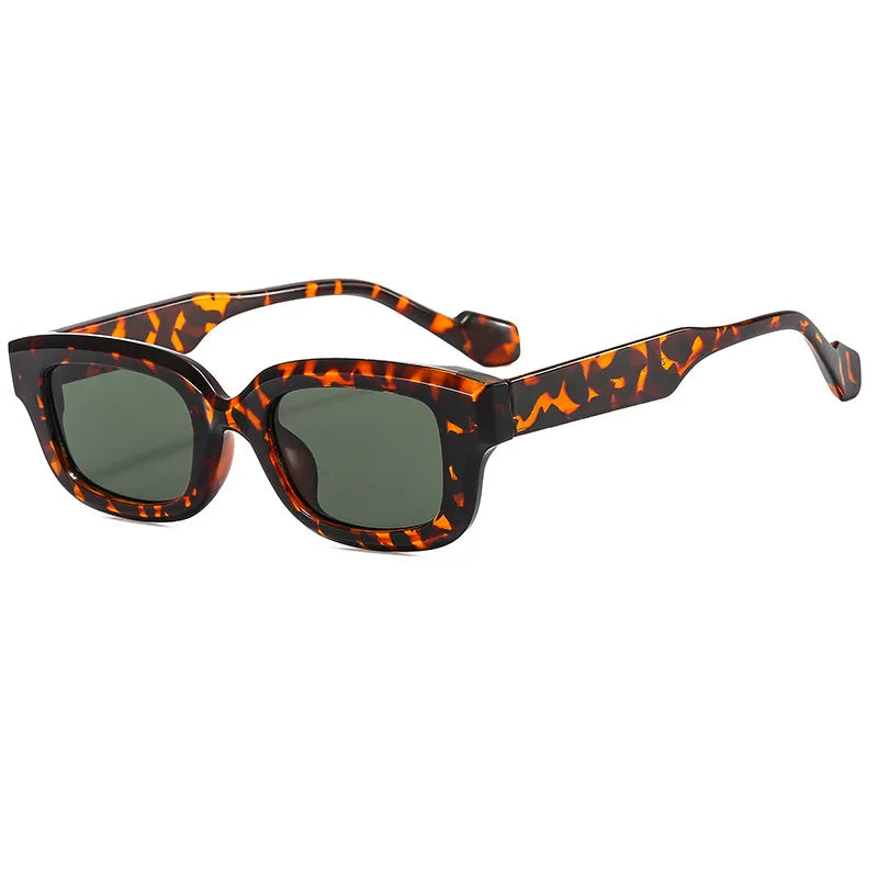 side view tortoise rounded frame and dark green lens for techno festival sunglasses