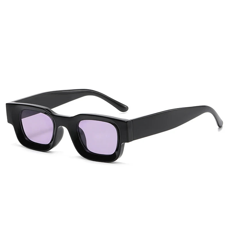 black rounded frame with purple lens techno festival sunglasses