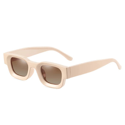 beige rounded frame with brown lens techno festival sunglasses