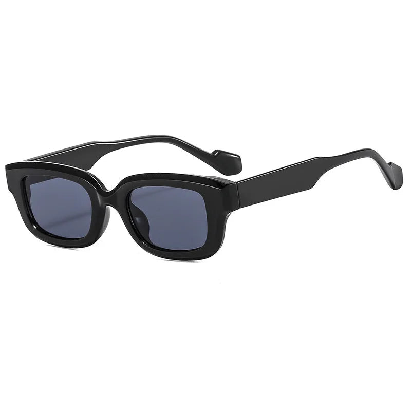 side view black rounded frame and black lens for techno festival sunglasses