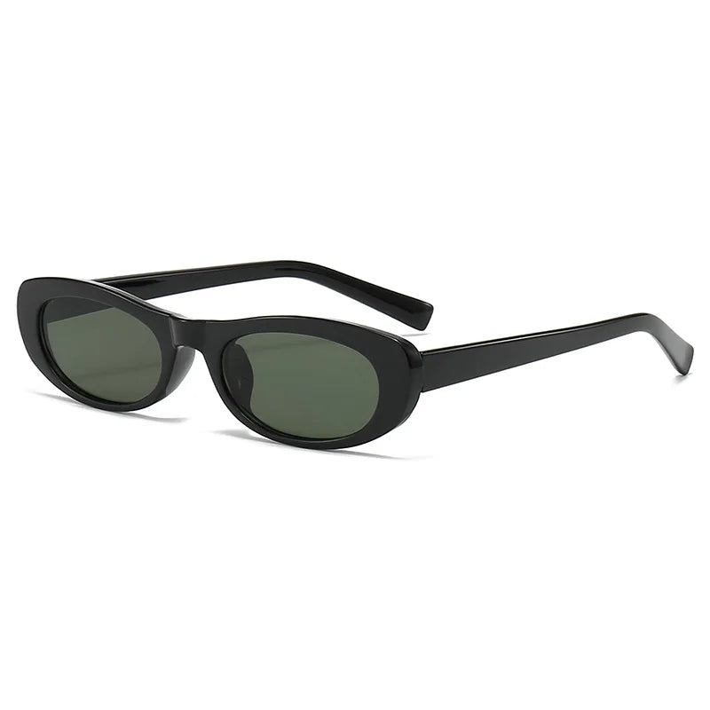 side view black oval frame with dark green lens for techno sunglasses