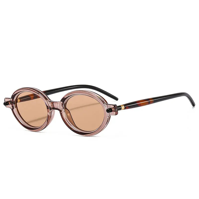 champagne oval frame with brown lens for techno sunglasses