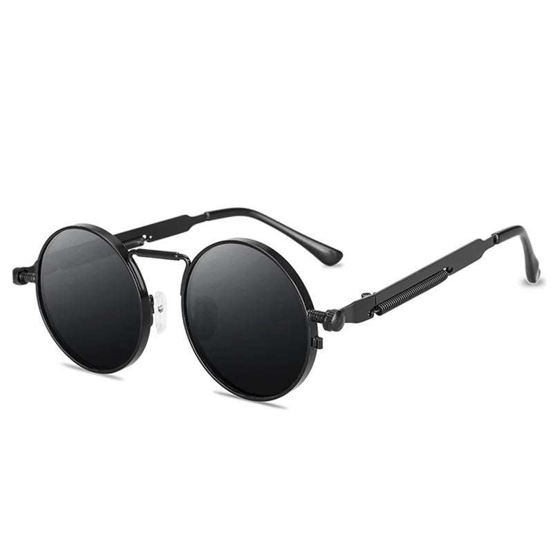 Black round frame and black lens techno sunglasses