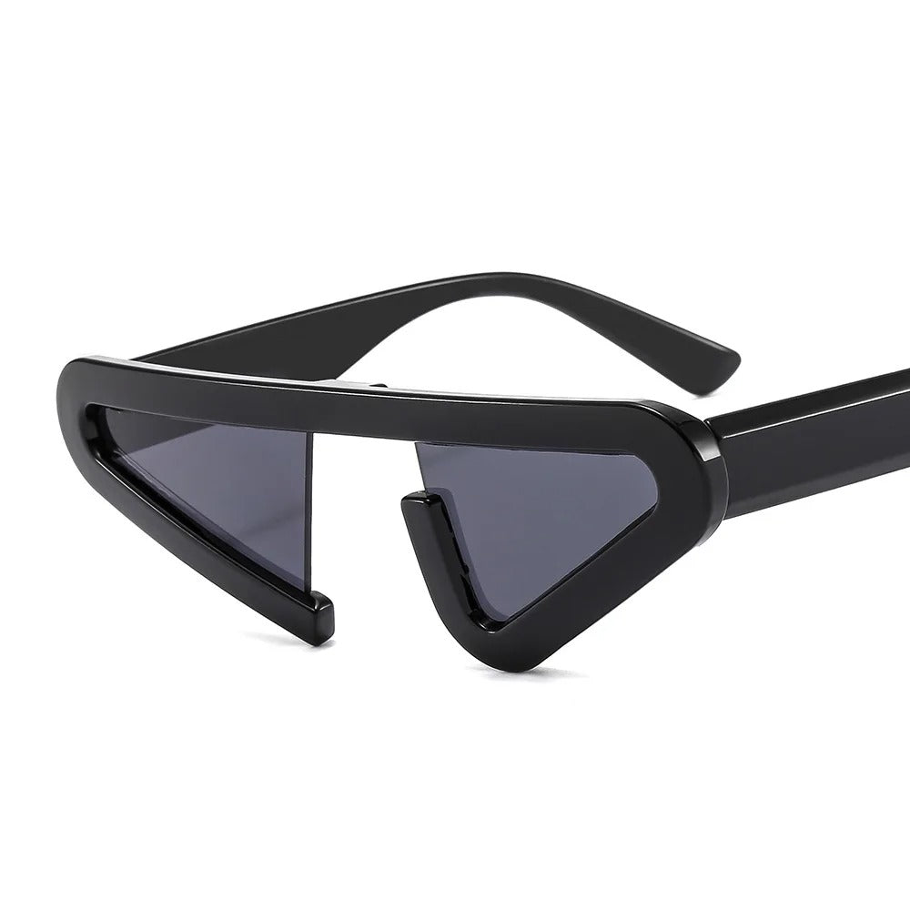 futuristic black cat eye frame shape sunglasses with grey lens techno rave sunglasses