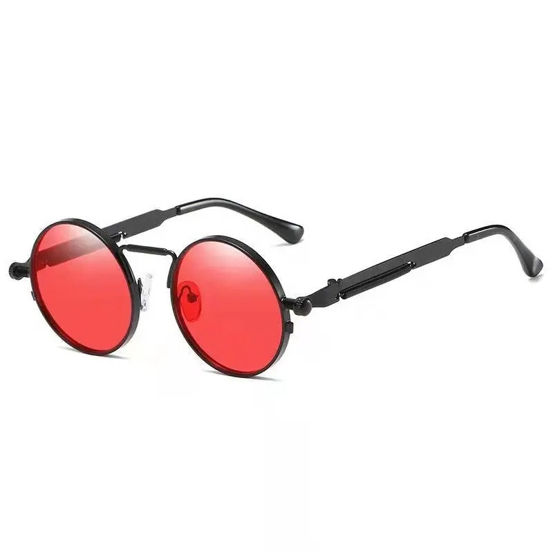 Black round frame and red lens techno sunglasses