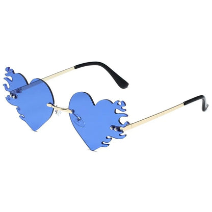 blue flaming heart shape sunglasses frame for techno rave sunglasses