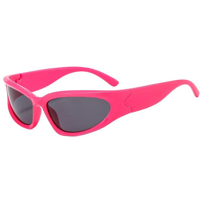 pink oval frame with black lens techno sunglasses