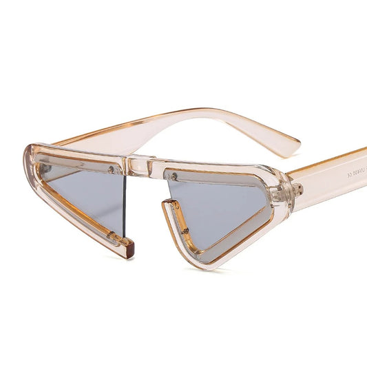 futuristic clear champagne cat eye frame shape sunglasses with grey lens techno rave sunglasses