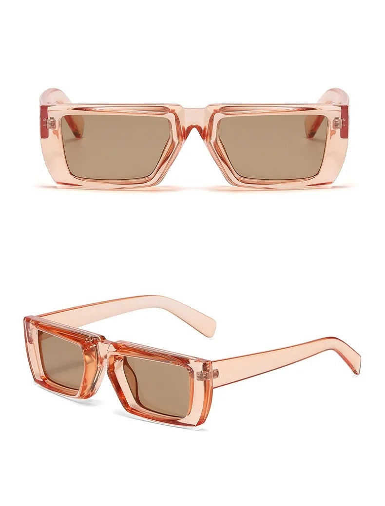 front and side view light brown rectangular techno sunglasses