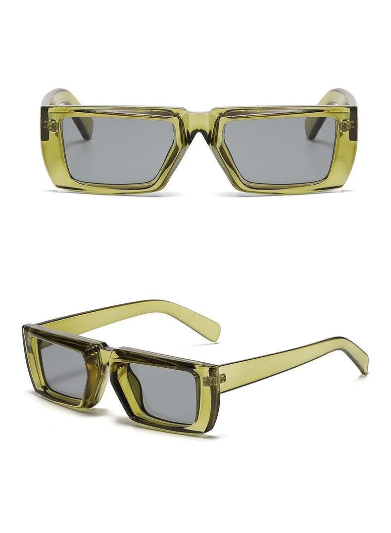 front and side view light green rectangular techno sunglasses