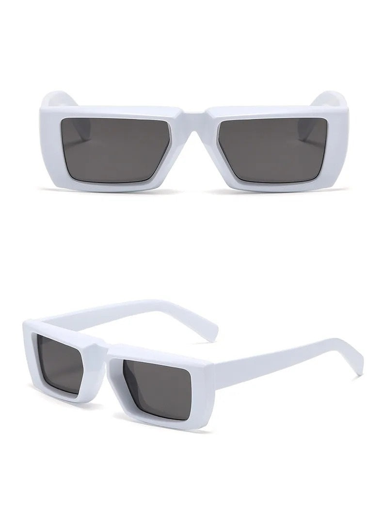 front and side view white rectangular techno sunglasses