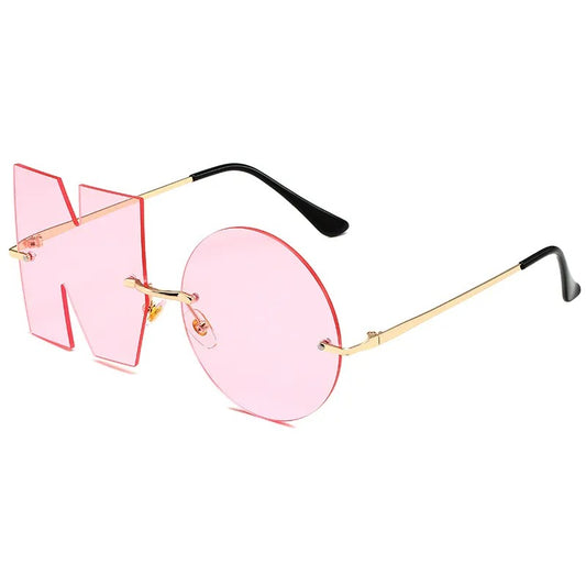 pink framless techno rave sunglasses