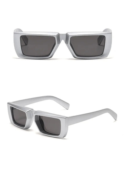 front and side view grey rectangular techno sunglasses