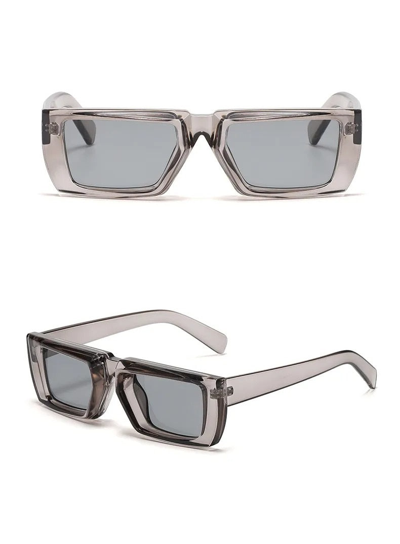 front and side view light grey rectangular techno sunglasses