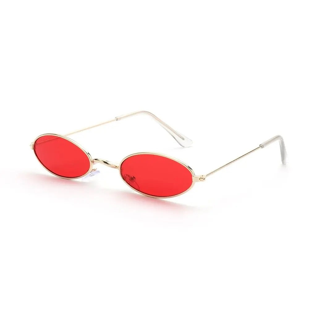 gold oval frame with red lens techno sunglasses