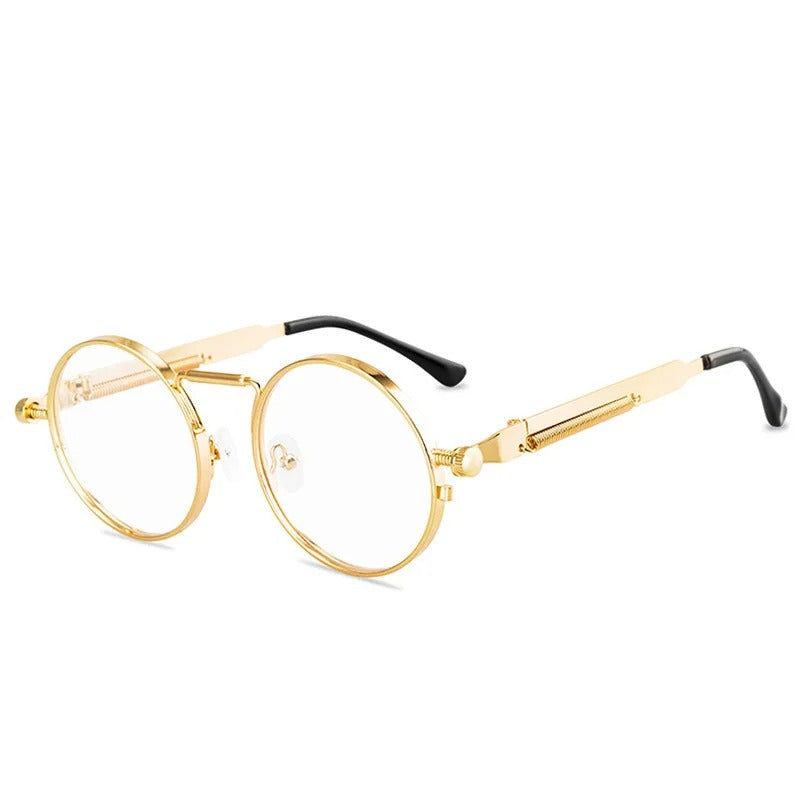 gold round frame and clear lens techno sunglasses