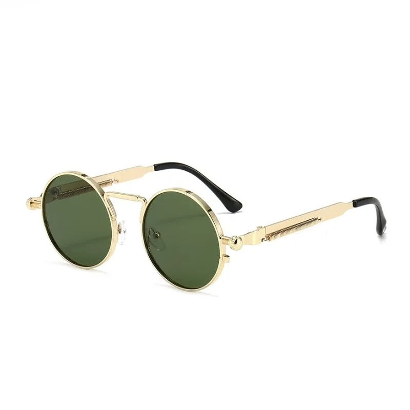 gold round frame and black lens techno sunglasses