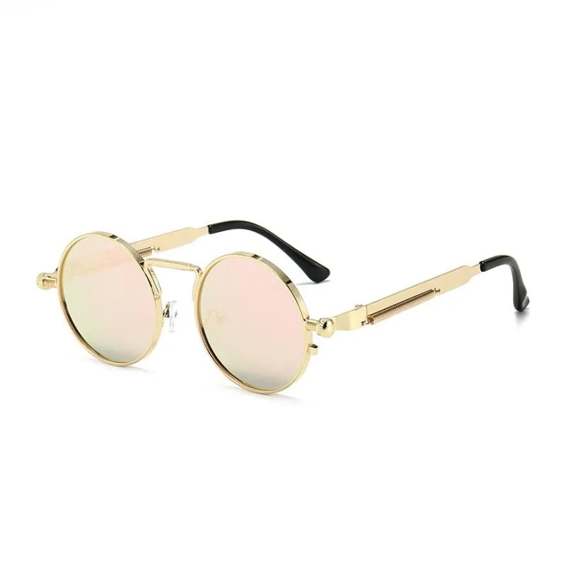 gold round frame and light pink lens techno sunglasses