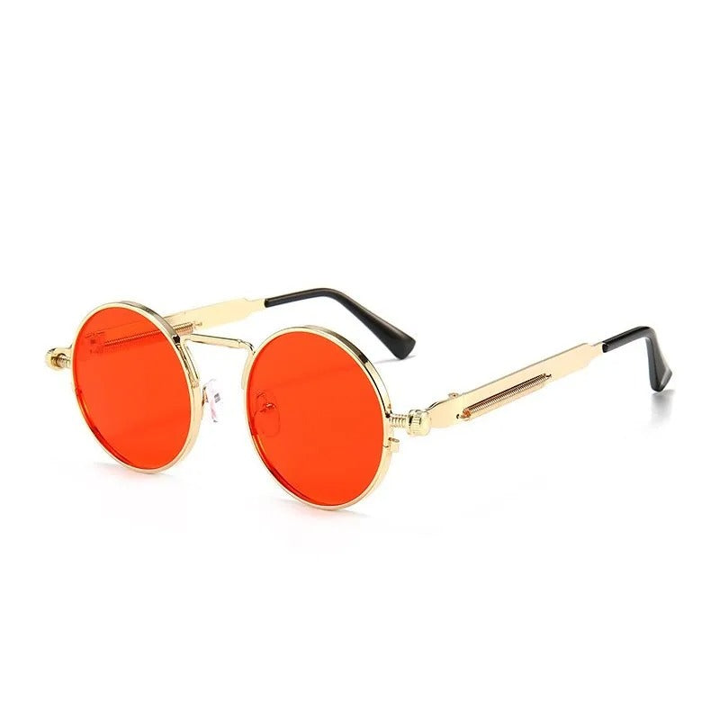 gold round frame and red lens techno sunglasses