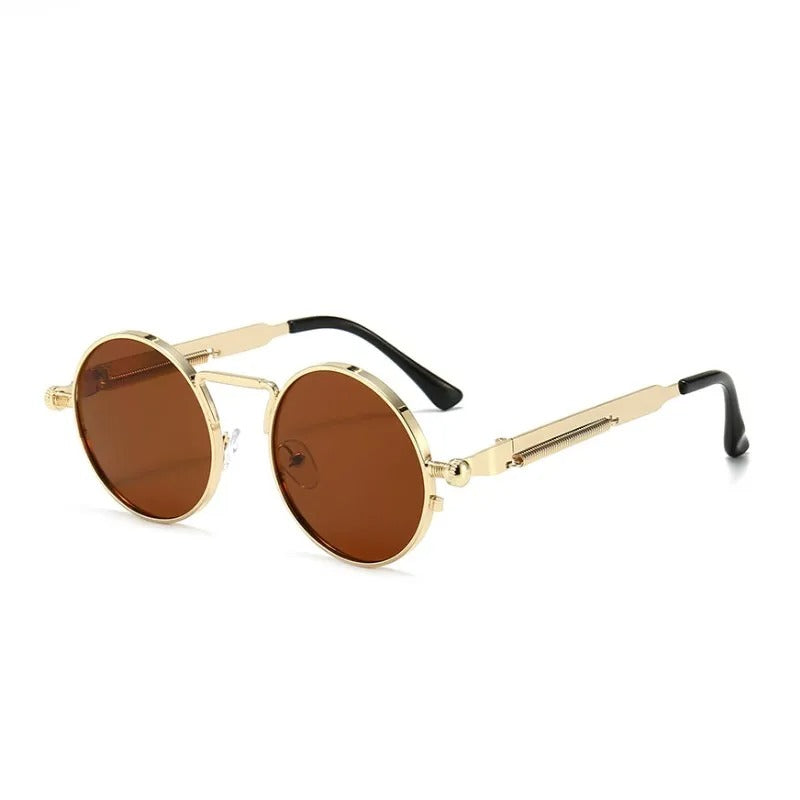 gold round frame and brown lens techno sunglasses