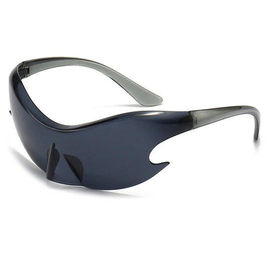 black visor and grey frame techno sunglasses