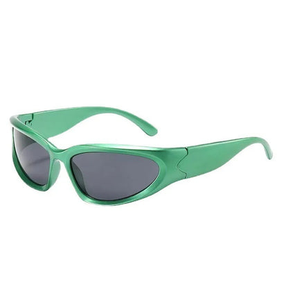 green oval frame with black lens techno sunglasses