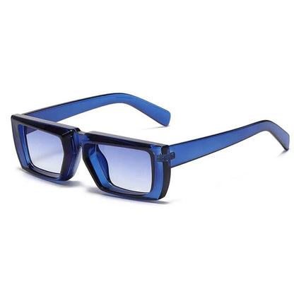 side view blue rectangular techno sunglasses