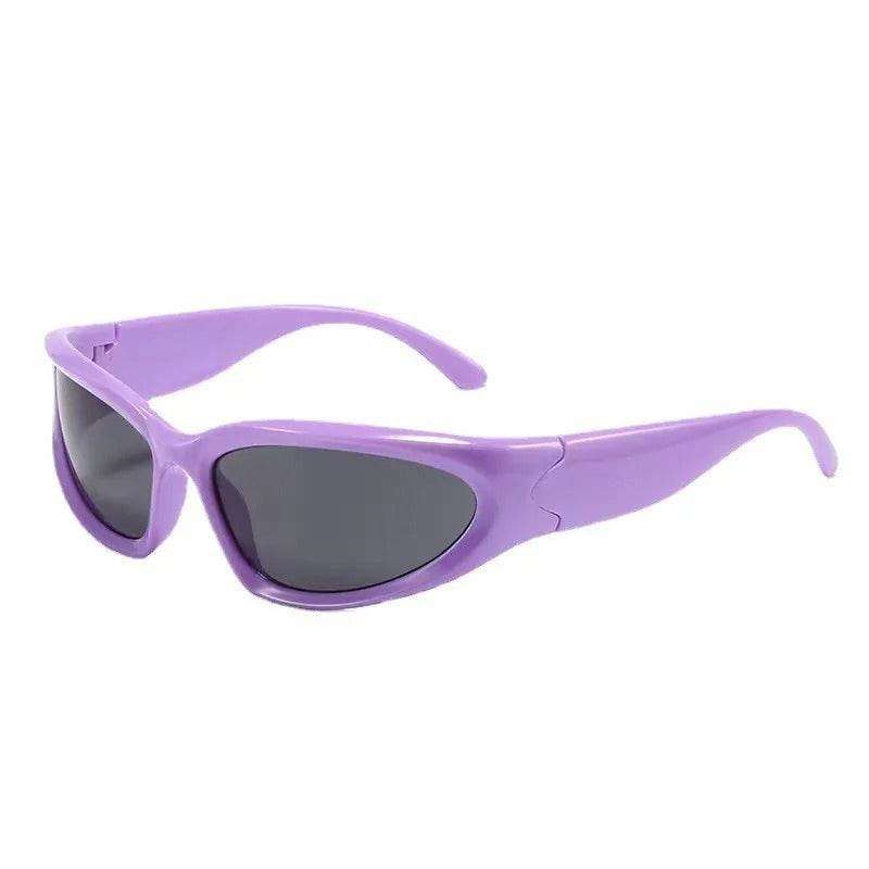 purple oval frame with pink lens techno sunglasses