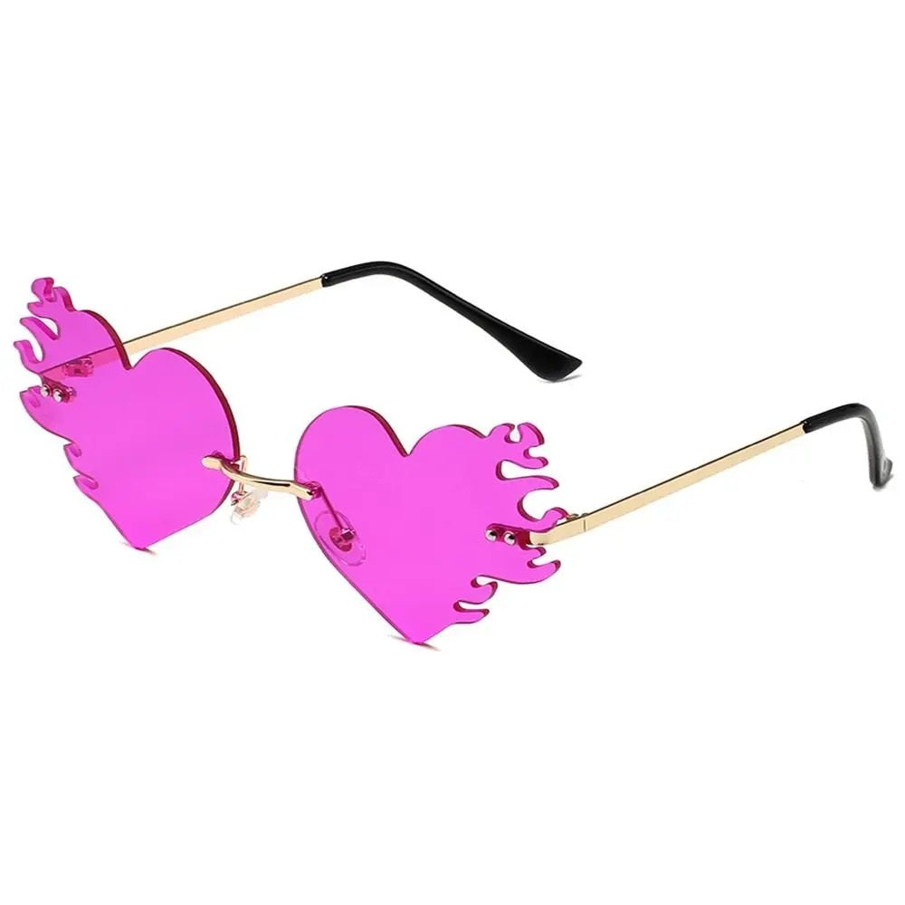 Purple flaming heart shape sunglasses frame for techno rave sunglasses