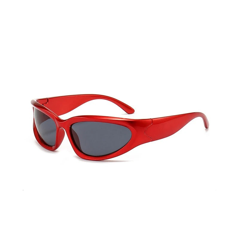 red oval frame with pink lens techno sunglasses