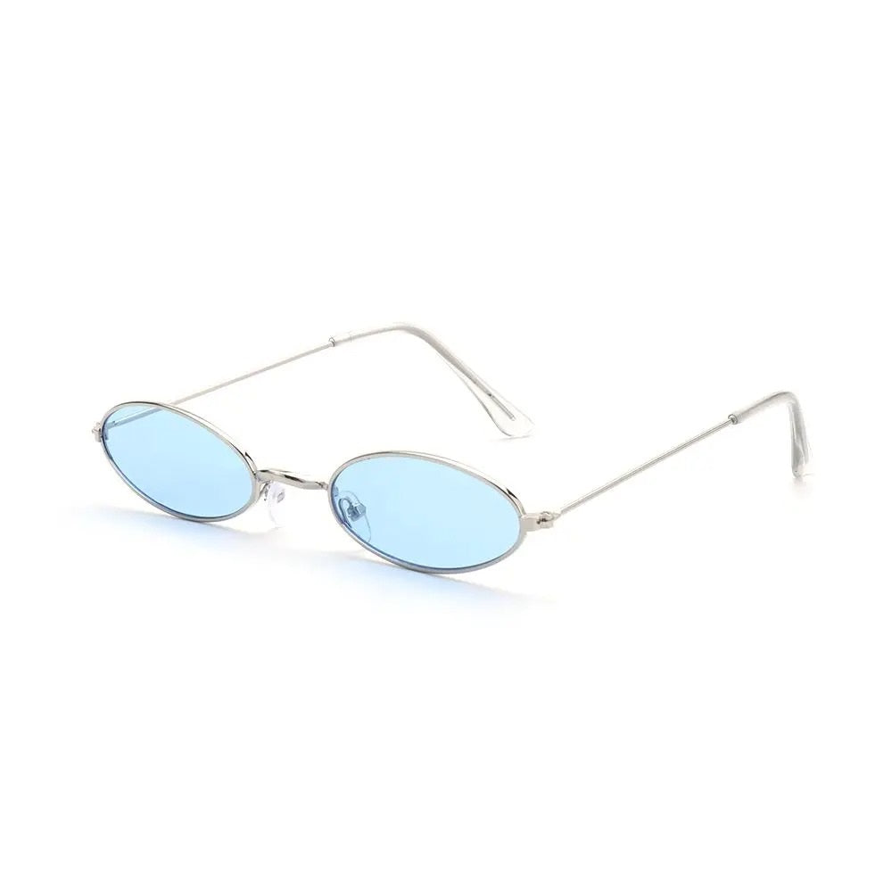 gold oval frame with light blue lens techno sunglasses