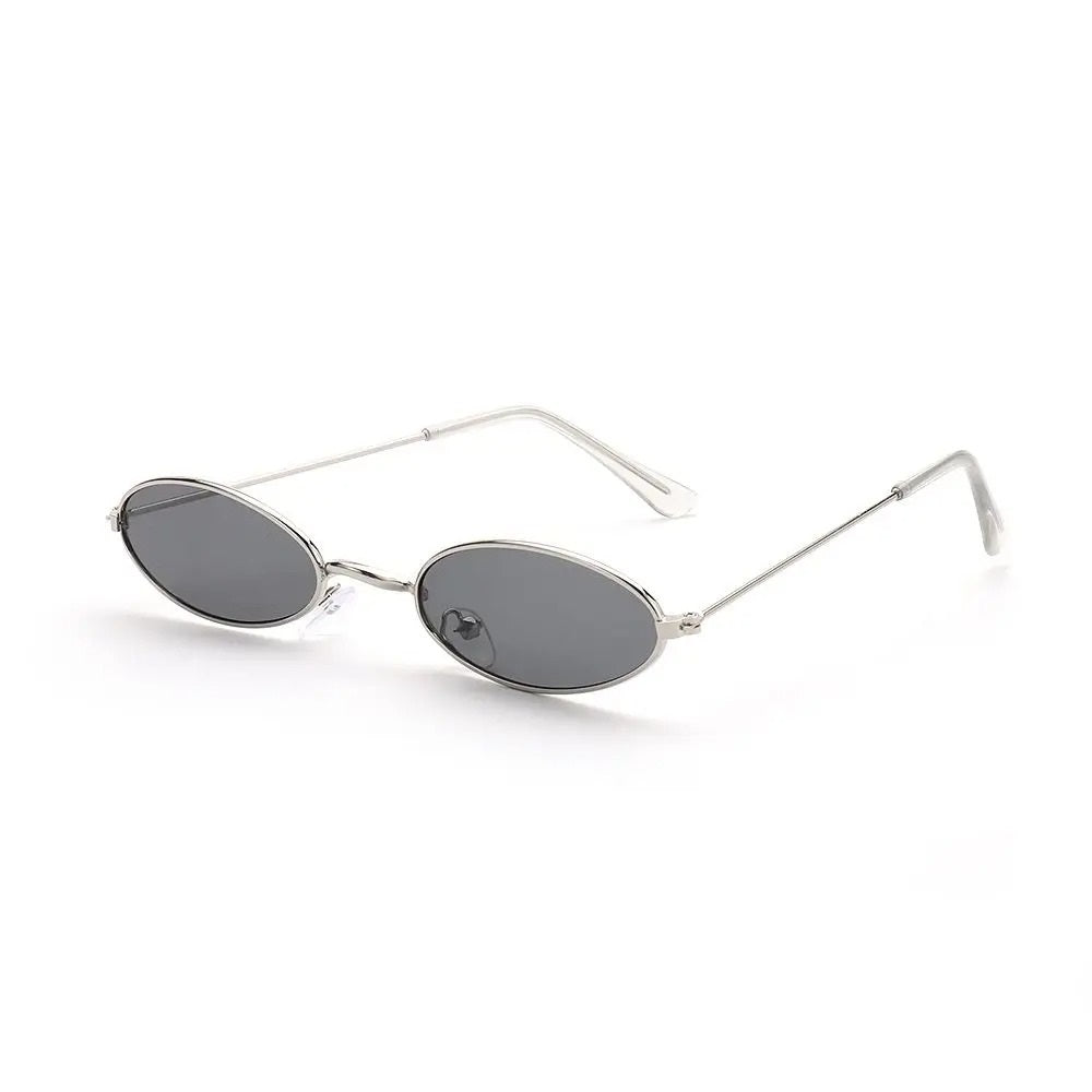 silver oval frame with grey lens techno sunglasses