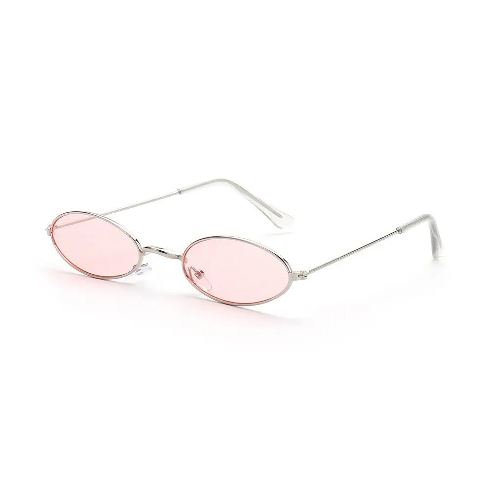 silver oval frame with pink lens techno sunglasses