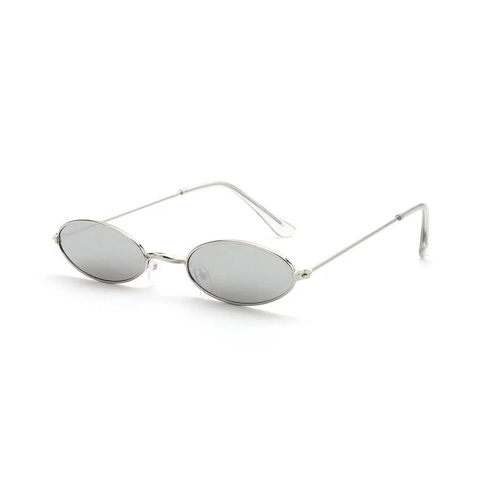 silver oval frame with silver lens techno sunglasses