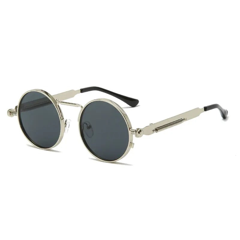 silver round frame and grey lens techno sunglasses