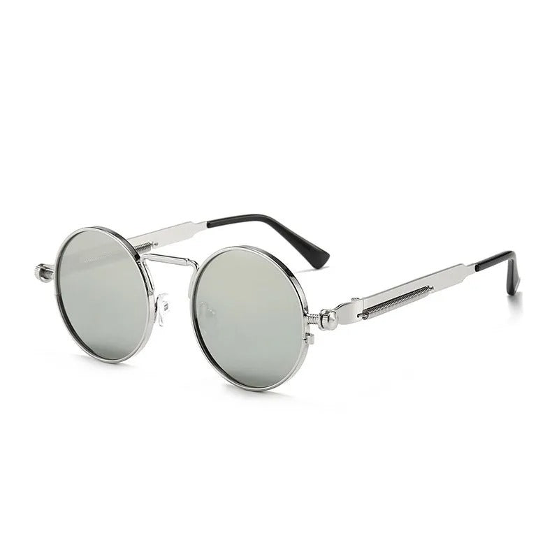 silver round frame and silver lens techno sunglasses