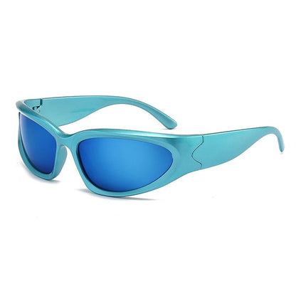 blue oval frame with blue lens techno sunglasses