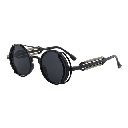 black round frame black lens techno sunglasses