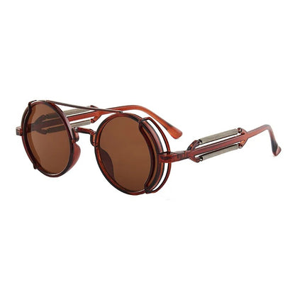 side view brown round frame brown lens techno rave sunglasses