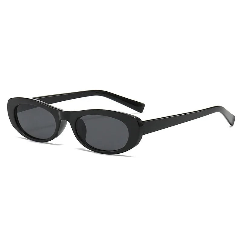 side view black oval frame with dark green lens for techno sunglasses