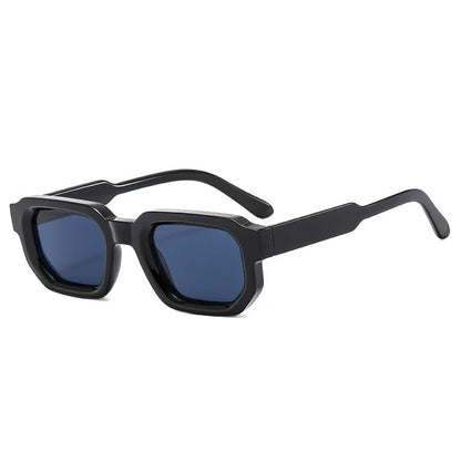 side view black rounded frame dark blue lens techno festival sunglasses