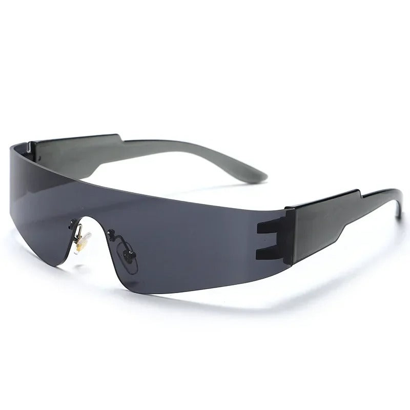 black visor and black frame techno sunglasses