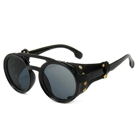 black round sunglasses with black lens for techno festival